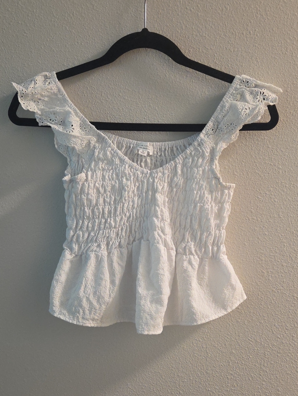 Smocked Eyelet Peplum Camisole in White